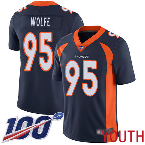 Youth Denver Broncos #95 Derek Wolfe Navy Blue Alternate Vapor Untouchable Limited Player 100th Season Football NFL Jersey